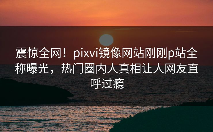 震惊全网！pixvi镜像网站刚刚p站全称曝光，热门圈内人真相让人网友直呼过瘾